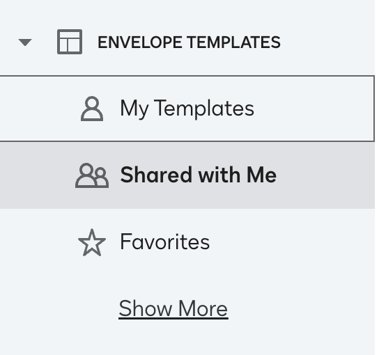 Left nav side bar that shows My Templates, Shared with Me, and Favorites.